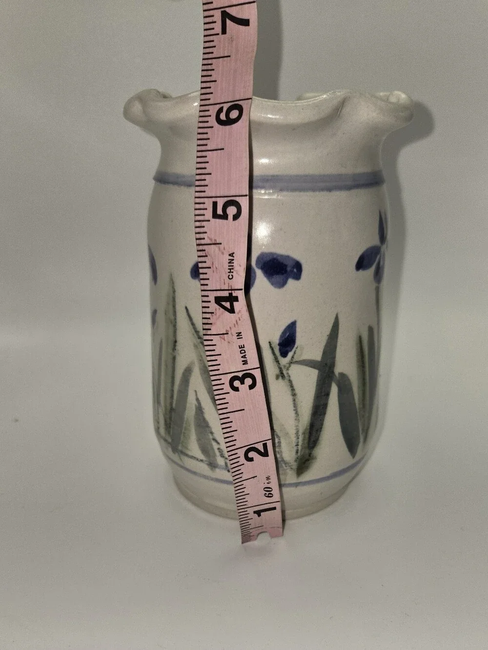 Vintage Kennedy Stoneware Pottery 1993 Blue Iris Utensil Holdr Or Vase